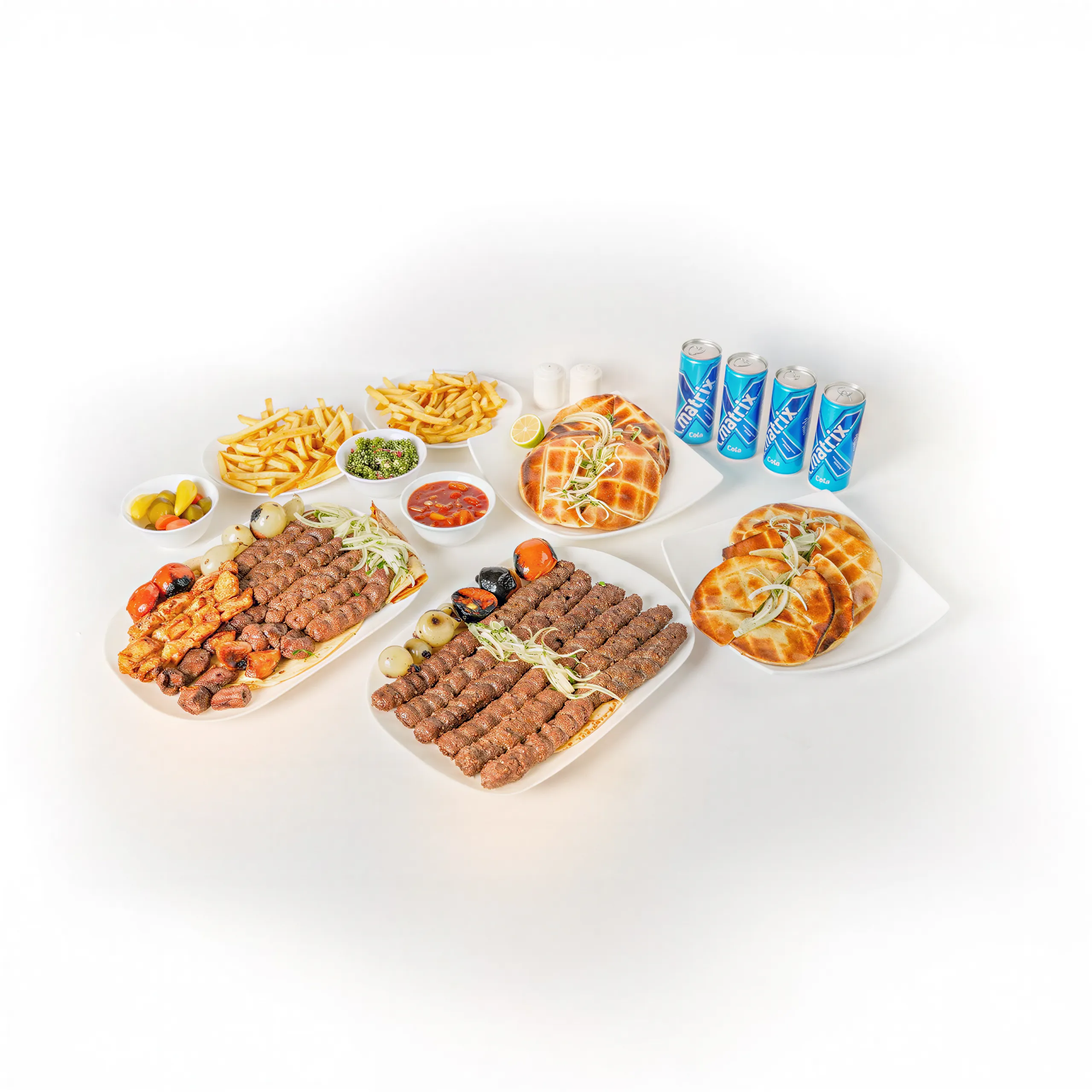 Family meal with kabab, mixed grill, arayes and sides